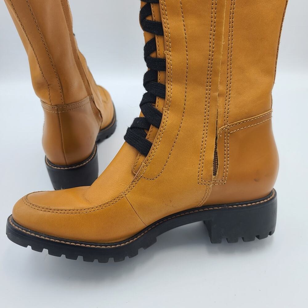 Cole Haan Henson Tall Leather Boots Camel Sherling Lace Up Lug Sole Size 6B - Picture 6 of 10